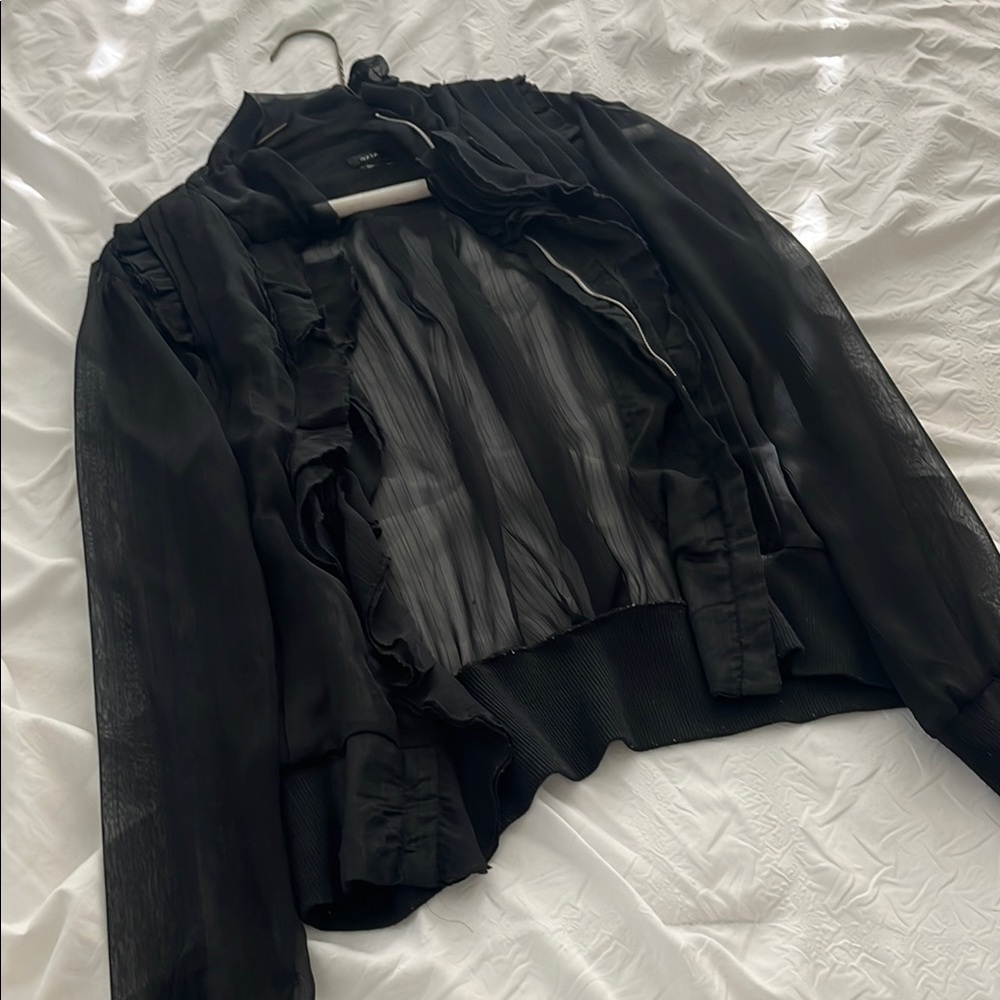 Black Cropped Blazer with Ruffle Details
